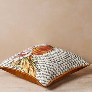 Gold Velvet Pumpkin Americana Holiday Throw Pillow